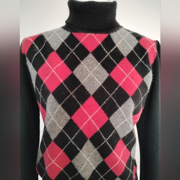 Apt. 9 Sweaters - Apt. 9 Pure Cashmere Turtleneck Sweater Argyle Red Black Gray Classic Size XL
